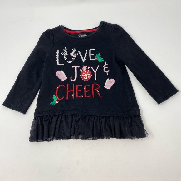 Gymboree Christmas Holiday Shirt Black Love Joy Cheer 12-18 Months - Picture 3 of 8